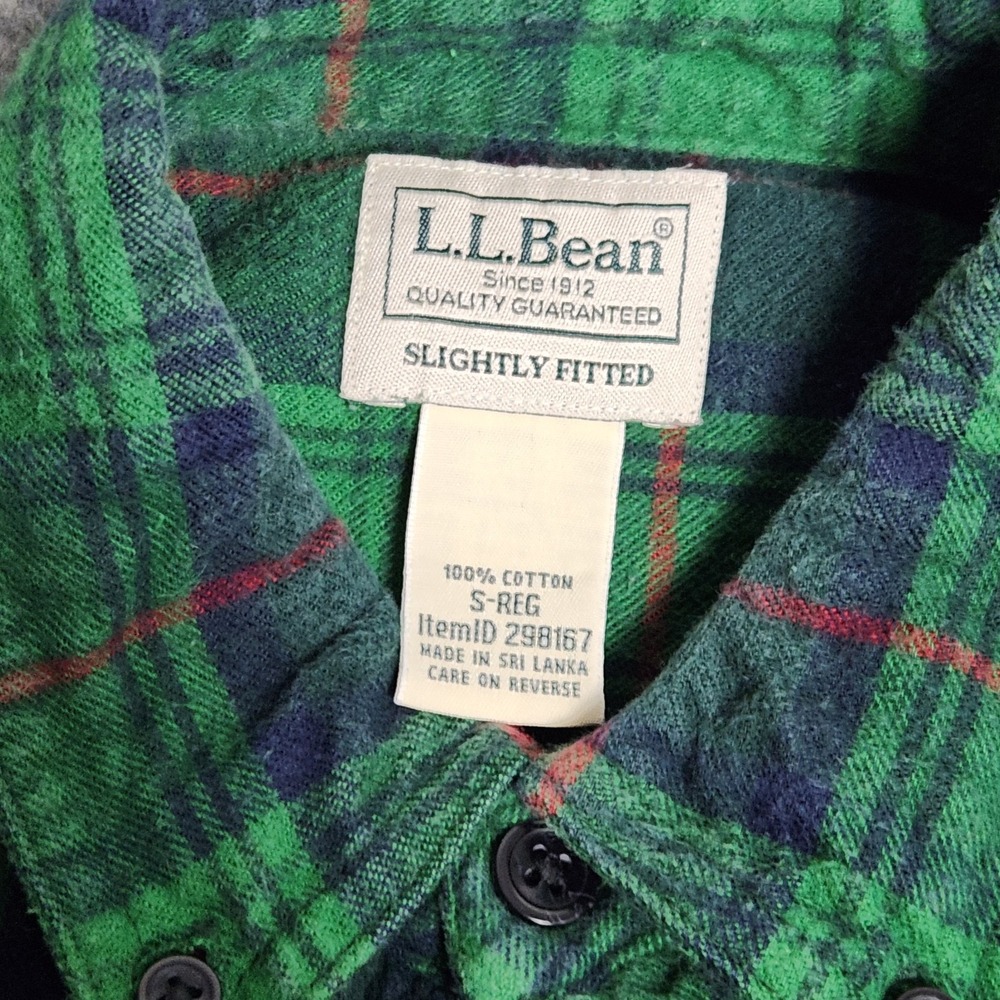 LL Bean Slightly Fitted Flannel Shirt Men S Reg Green Scotch Plaid Button‎ Up - Picture 3 of 6